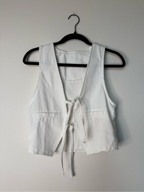 White Tie-Front Women's Denim Vest Top